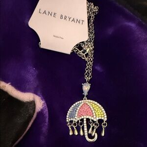 NWT Lane Bryant Glitz Multicolor Umbrella Pendant Necklace 19”
